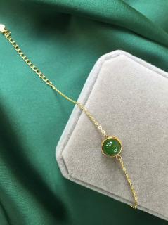 和田玉碧玉项链菠菜绿老坑8mm进口包金手链镶嵌玉石耳线配套饰品 耳线