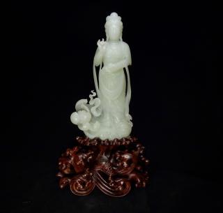 新品新疆和田玉白玉羊脂玉观音观世音菩萨摆件饰品