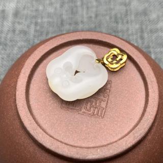 新疆和田玉籽料羊脂玉福在眼前包金小精品 215