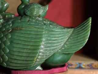 和田玉碧玉宝鸭穿莲学业有成摆件 长22.5厘米.宽9.5厘米.高10.5厘米